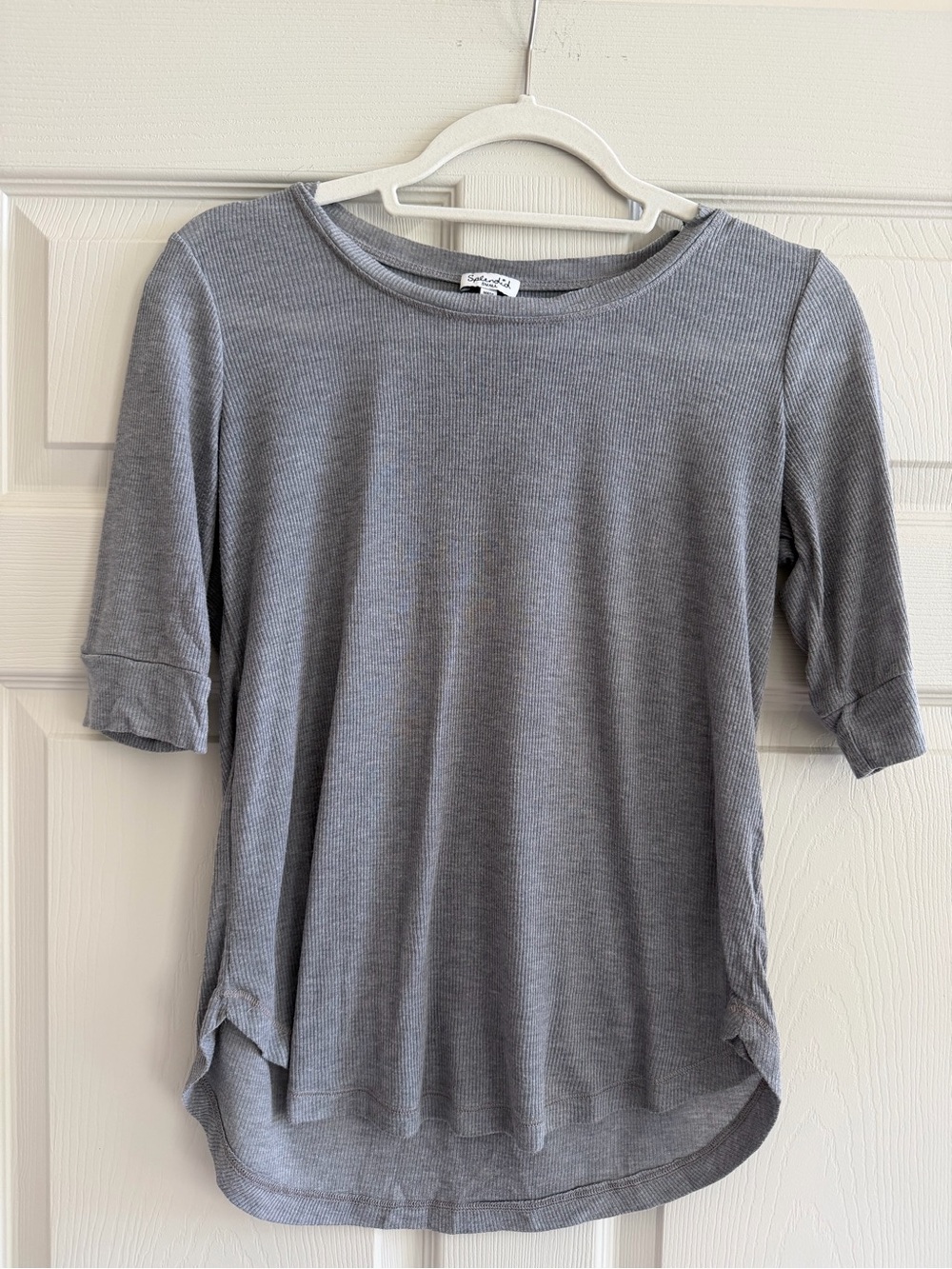 Women's Grey Ribbed Short-Sleeve Top by Splendid